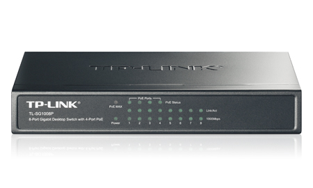 коммутатор TP-Link TL-SG1008P, 8-Port Gigabit Desktop Switch with 4-Port PoE+, 64 W