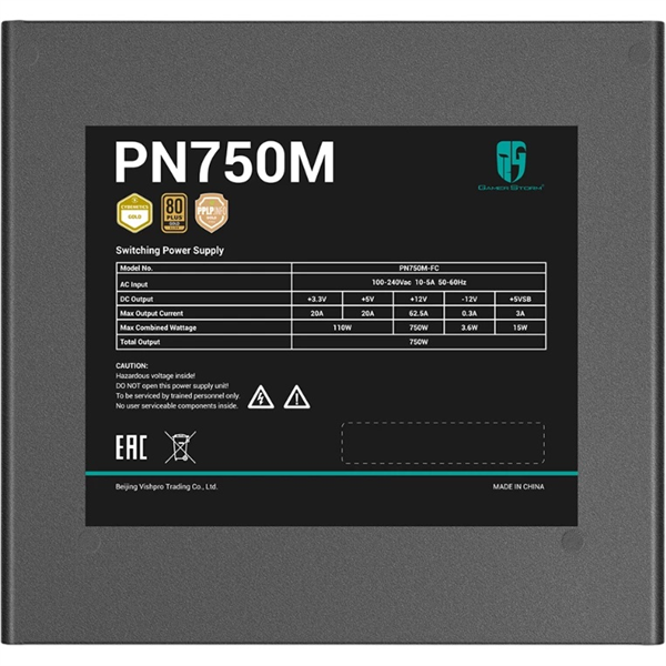 Блок питания Deepcool GAMERSTORM PN750M (ATX 3.1, 750W, Full Cable Management, PWM 120mm fan, Active PFC, 80+ GOLD, Gen5 PCIe) RET (R-PN750M-FC0B-WGEU)