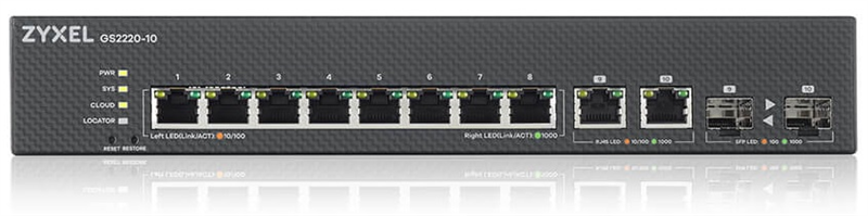 Коммутатор L2 Zyxel NebulaFlex Pro GS2220-10, rack 19", 8xGE, 2xCombo (SFP/RJ-45), бесшумный