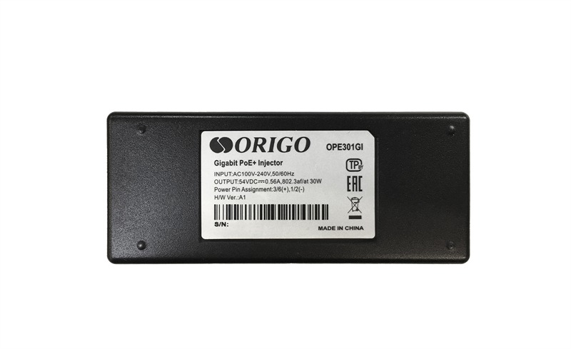 Инжектор ORIGO PoE-инжектор 802.3af/at, 1x1000Base-T LAN, 1x1000Base-T PoE Out, выход: 54 В DC