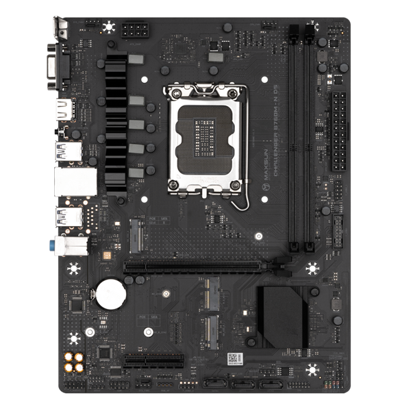 Материнская плата MAXSUN MS-Challenger B760M-N D5, LGA1700, B760, 2*DDR5, 3*SATA3, 2*M.2, 2*USB 3.2, 4*USB 2.0, 1*PCIEx16, 1*PCIEx4, VGA+HDMI, mATX