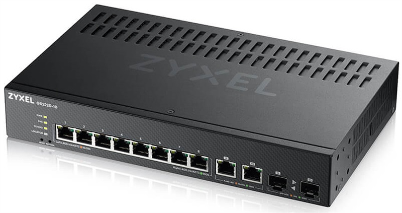 Коммутатор L2 Zyxel NebulaFlex Pro GS2220-10, rack 19", 8xGE, 2xCombo (SFP/RJ-45), бесшумный