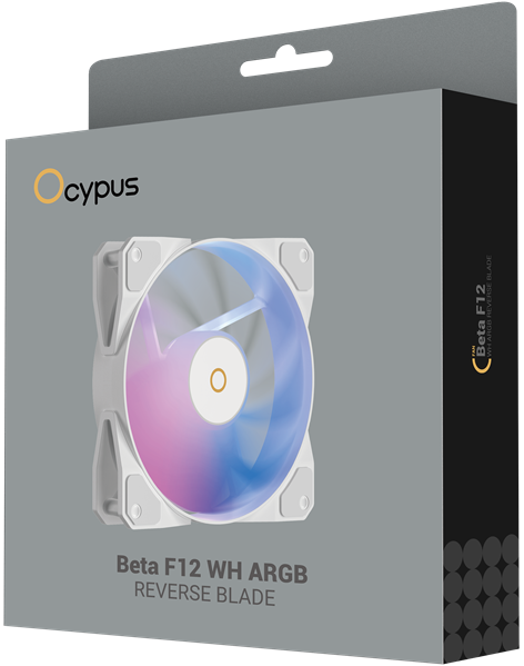 Вентилятор для корпуса Ocypus Beta F12 WH ARGB REVERSE BLADE, 120x120x25mm, 4-PIN PWM, 800-1600 RPM, 29 DBA MAX, HYDRO BEARING