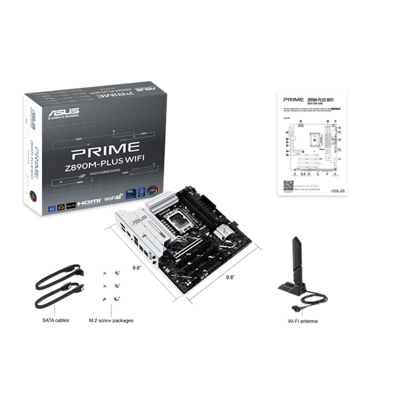 Материнская плата ASUS PRIME Z890M-PLUS WIFI, LGA1851, Z890, 4*DDR5, 6*SATA, 3*M.2, 5*USB 3.2, 4*USB 2.0, Type-C, 3*PCIx16, HDMI+DP, mATX; 90MB1J80-M0EAY0