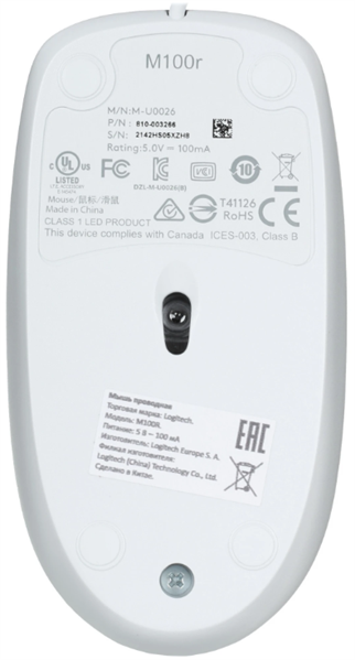 Мышь Logitech Mouse M100, White, USB, 1000dpi, CN, [910-005007/910-006764]