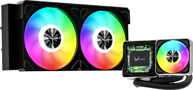Система водяного охлаждения Formula V Line Cryo Wing Digi 240 BK, 240mm, LCD 2.73", 2x120mm, ARGB fans, LGA115X/1200/1700/1851/1366/2011/2066, AM3/AM4/AM5/Ryzen3/Ryzen5/Ryzen7/Threadripper/RT4