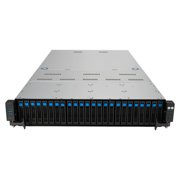 Сервер ASUS RS720A-E12-RS24U 2U, 2x AMD SP5(up to 400w), 24x DDR5(4800), 24x 2,5(16NVMe + 8NVMe/SATA/SAS*), 2xM.2 slot 2280, 6x PCIe Gen5 x8 or 3x PCIe Gen5 x16, up to 3 dual-slot GPUs, 2x10Gbe RJ45, 2x2600W
