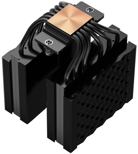 Кулер для процессора PCCooler RT620 Digital BK, 2x120mm FAN, 6 HEAT PIPES, 4-PIN PWM, 500-2200 RPM, 34.9 DBA, HYDRO BEARING, LED temp., LGA 1851/1700/1200/115X, AMD AM5/AM4