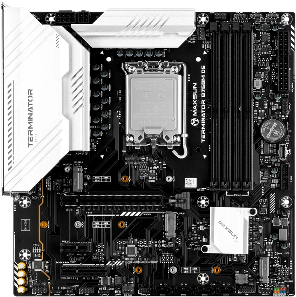 Материнская плата MAXSUN MS-Terminator B760M D5 V2, LGA1700, B760, 4*DDR5, 4*SATA3, 3*M.2, 2*USB 3.2, 3*USB 2.0, 1*PCIEx16, 1*PCIEx4, 1*PCIEx1, DP+HDMI, mATX