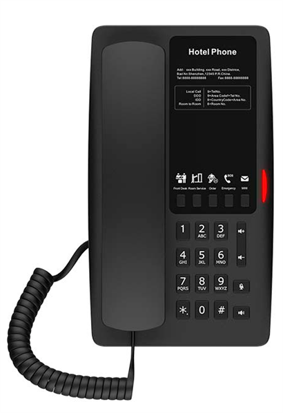 Отельный SIP-Телефон Fanvil H4W, 2 SIP-акк., POE, БП в комп., 1x100 Mbps, Wi-Fi 6, Чёрный, 5 прог. клав. (незначительное повреждение коробки)