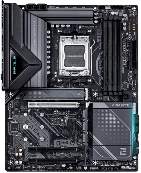 Материнская плата GIGABYTE X870E EAGLE X3D WIFI7, AM5, X870, 4*DDR5, 4*SATA, 4*M.2, 5*USB 3.2, Type-C, 3*PCIx16, HDMI, ATX