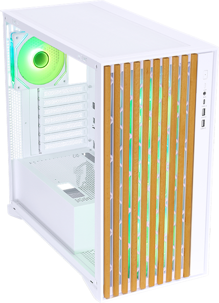 корпус Formula V Line TimberLine T0 White, ATX, wood+plastic front, TYPE-C*1, USB3.0*2, FRONT 3x120mm FRGB, REAR 1x120mm FRGB