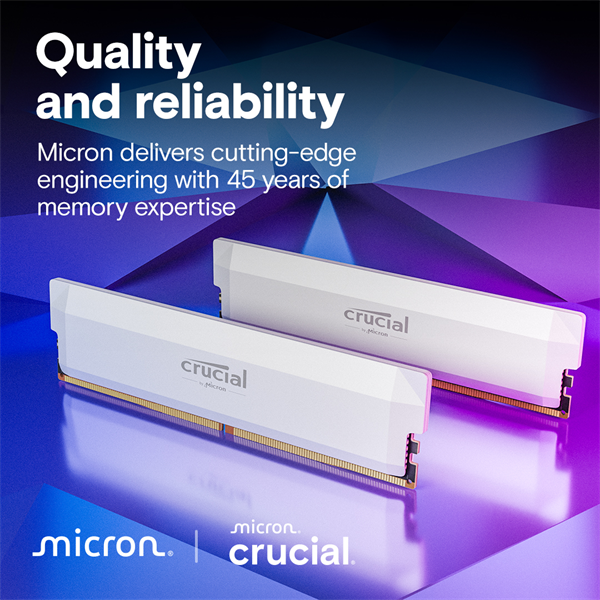 Оперативная память Crucial Pro Gaming by Micron DDR5-6400 64GB Kit (2x32GB) UDIMM CL40 White 1.35V, 1 Year Warrаnty