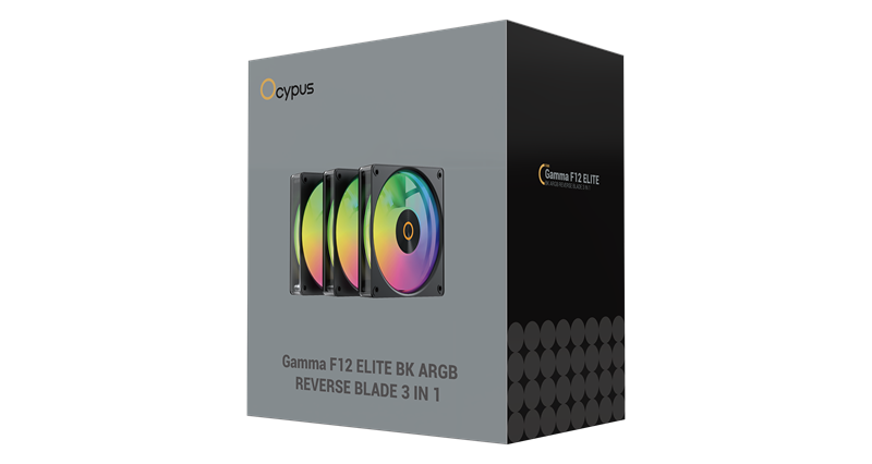 Вентилятор для корпуса Ocypus Gamma F12 Elite BK ARGB REVERSE BLADE 3 IN 1, 120x120x25mm, 4-PIN PWM, 600-1800 RPM, 26 DBA MAX, HYDRO BEARING
