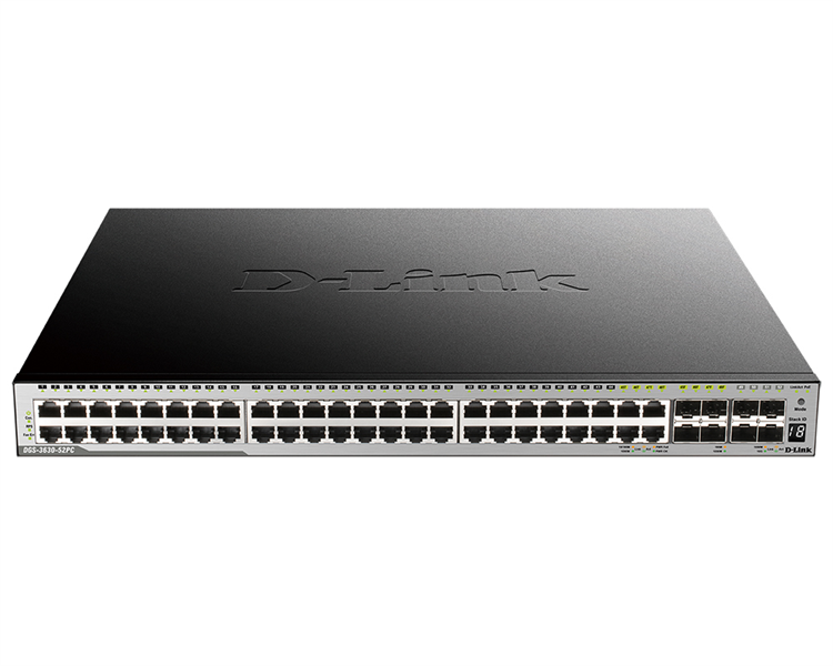 Коммутатор D-Link DGS-3630-52PC/A2ASI, PROJ L3 Managed Switch with 44 10/100/1000Base-T ports and 4 100/1000Base-T/SFP combo-ports and 4 10GBase-X SFP+ ports (48 PoE ports 802.3af/802.3at (30 W), PoE Budget 370W