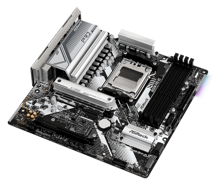 Материнская плата ASROCK B650M PRO RS, AM5, B650, 4*DDR5, 4*SATA, 3*M.2, 3*USB 3.2, 4*USB 2.0, Type-C, 2*PCIx16, 1*M.2 (Key E), HDMI+DP, mATX