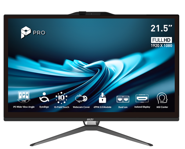 Моноблок MSI Pro AP222T 14M AiO 21,5" FHD (1920x1080) IPS Multi-touch, Core i3-14100 (3.5GHz),16Gb DDR5(8GBx2),256GB SSD, TPM, Intel UHD,WiFi,BT,camera,Wired KB&mouse Eng/Rus,noOS,1y w-ty,Black