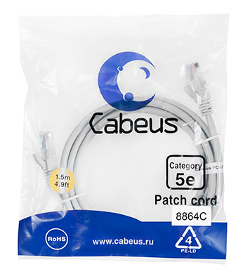 Патч-корд U/UTP, категория 5е, 2xRJ45/8p8c, неэкранированный, серый, LSZH, 1.5м Cabeus PC-UTP-RJ45-Cat.5e-1.5m-LSZH Патч-корд U/UTP, категория 5е, 2xRJ45/8p8c, неэкранированный, серый, LSZH, 1.5м