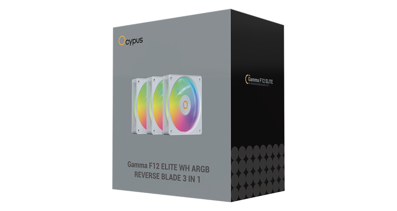 Вентилятор для корпуса Ocypus Gamma F12 Elite WH ARGB REVERSE BLADE 3 IN 1, 120x120x25mm, 4-PIN PWM, 600-1800 RPM, 26 DBA MAX, HYDRO BEARING