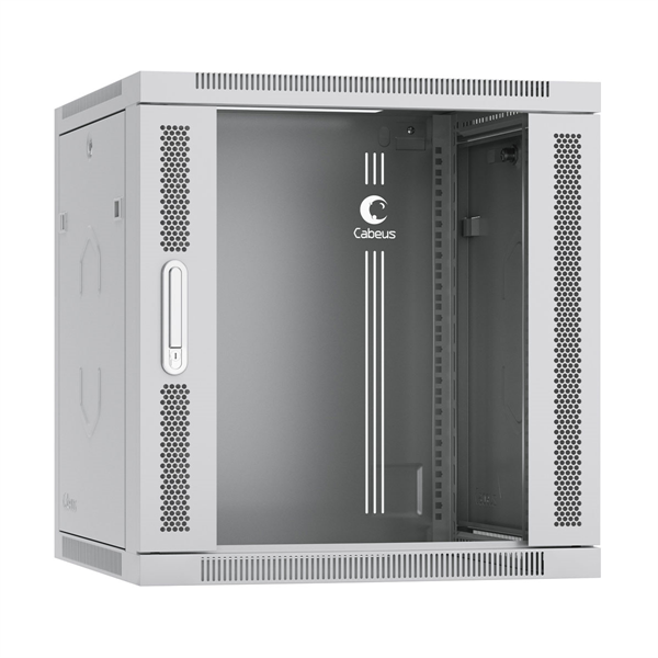 Шкаф Cabeus SH-05F-12U60/60-R Шкаф телекоммуникационный настенный разобранный 19" 12U 600x600x635mm (ШхГхВ) дверь стекло, цвет серый (RAL 7035)