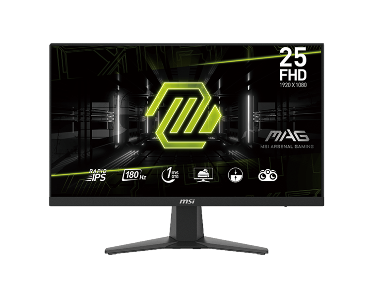 Монитор MSI MAG 256F 24,5" 16:9 FHD(1920x1080) Rapid IPS Flat,1ms(GTG),1000:1,100M:1,250nit,178/178,2xHDMI 2.0,1xDP 1.2, Tilt,VESA,180HZ,Black,1y war-ty
