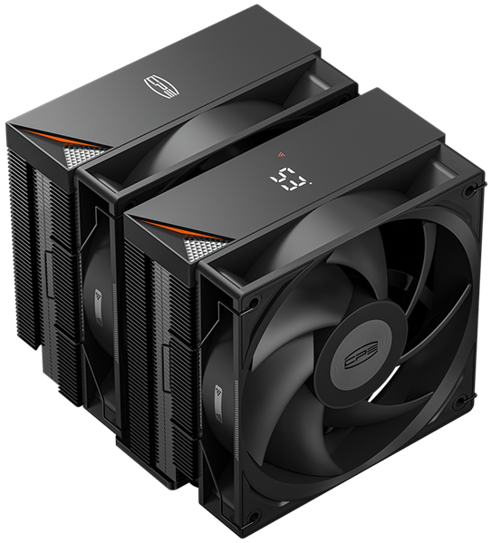 Кулер для процессора PCCooler RT620 Digital BK, 2x120mm FAN, 6 HEAT PIPES, 4-PIN PWM, 500-2200 RPM, 34.9 DBA, HYDRO BEARING, LED temp., LGA 1851/1700/1200/115X, AMD AM5/AM4