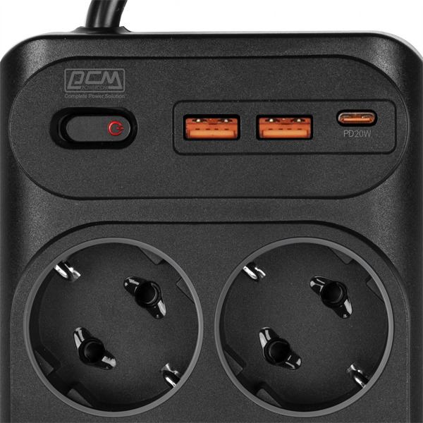 Сетевой фильтр Powercom сетевой фильтр, 3 метра, 10 розеток, USB-Ax2, USB Type-C, 16А/4кВт, cечение провода: 1,5мм2, цвет черный, 1 год гарантии (2065290)
