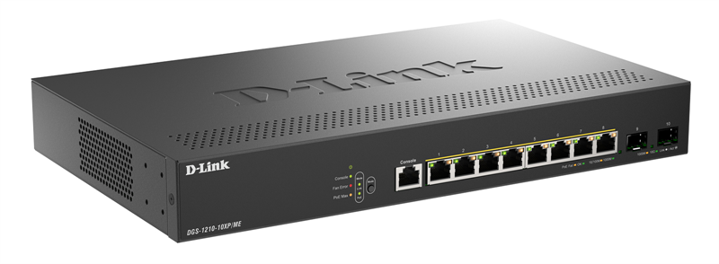 Коммутатор D-Link Управляемый L2 коммутатор, 8x1000Base-T, 2x10GBase-X SFP+, защита от статического электричества до 6 кВ, CLI, консольный порт RJ-45, RPS, поддержка Dying Gasp