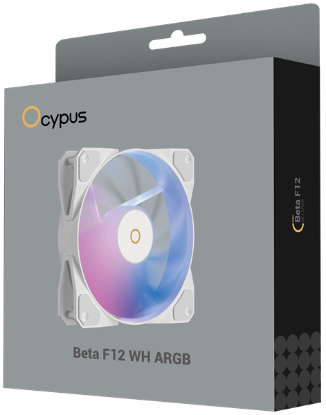Вентилятор для корпуса Ocypus Beta F12 WH ARGB, 120x120x25mm, 4-PIN PWM, 800-1600 RPM, 29 DBA MAX, HYDRO BEARING