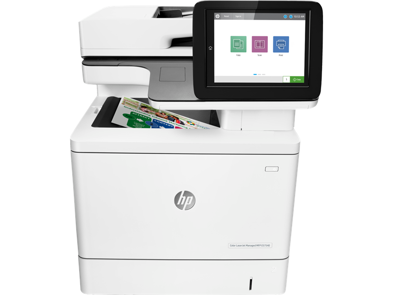 принтер HP Color LaserJet Mgd MFP E57540dn Prntr (p/c/s, A4, 1200dpi, 38(38)ppm, 1,25GB(print),500MB(scan), HDD320Gb, 2trays 100+550, ADF100, Duplex, USB/GigEth, cart. 6KB&5K CMYp. inbox)