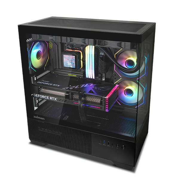 Корпус ZALMAN CHRONIX V2, ATX, BLACK, WINDOW, 1xCombo (3.5’’ or 2.5’’), 1x3.5’’HDD, 2x2.5’’SSD, 1xUSB2.0, 1xUSB3.0, 1xUSB Type-C, SIDE 2x120mm ARGB, REAR 1x120mm ARGB