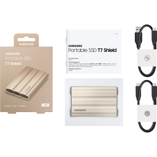 Твердотельный накопитель SSD Samsung T7 Shield External 1Tb (1024GB) Beige USB 3.2 (MU-PE1T0K/WW) 1year