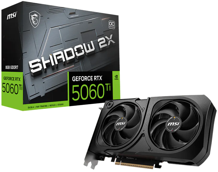 Видеокарта MSI RTX 5060 Ti 8G SHADOW 2X OC PLUS//RTX 5060Ti, HDMI, DP*3, 8G , D7