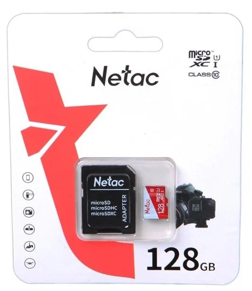 Носитель информации Netac P500 ECO 128GB MicroSDXC U1/C10 up to 80MB/s, retail pack with SD Adapter