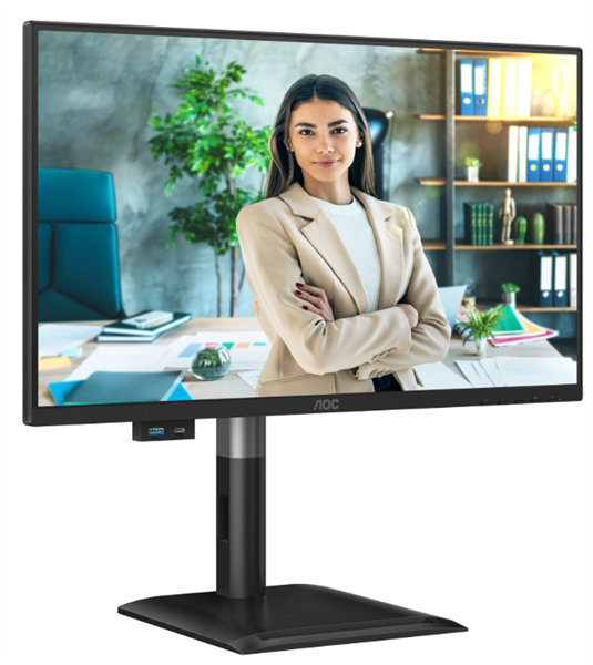 Монитор 23,8" AOC 1920x1080 WLED 16:9 IPS 300cd, 1500:1, 20M:1, 4ms, 178°/178°, VGA, HDMI, DP, USB hub: USB3.2x3, USB-B3.2, USB-C(15W), 120Hz, Speakers, Tilt, Height, Swivel, Pivot, Internal, VESA, Black, 3y