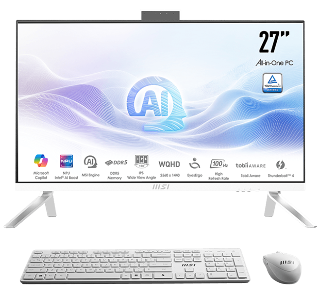 Моноблок MSI Modern AM273Q AI AiO 27" WQHD (2560x1440)IPS AG Non-touch, Core Ultra 5 125U (1.3GHz), 16Gb DDR5(2*8GB), 512GB SSD M.2, Intel UHD, WiFi, BT, camera, WirelessKB&mouse Eng/Rus, No OS,1y,White