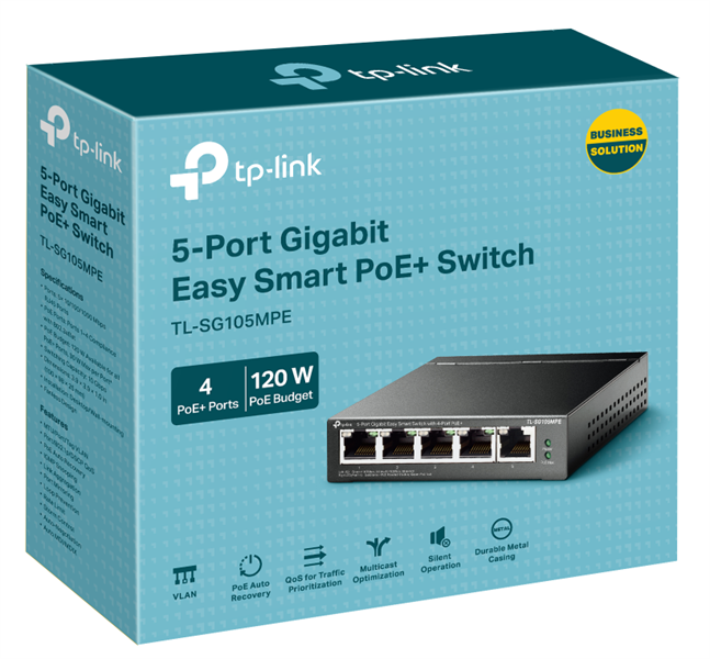 коммутатор TP-Link TL-SG105MPE, 5-Port Gigabit Easy Smart Switch with 4-Port PoE+, 120 w