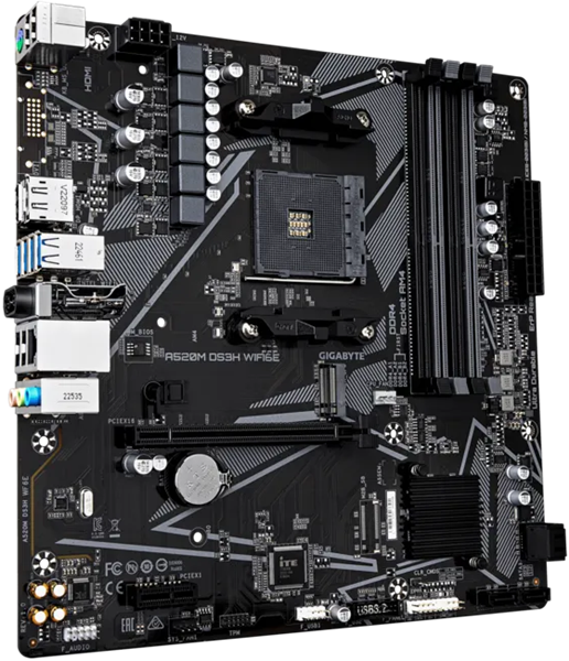 Материнская плата GIGABYTE A520M DS3H WF6E, AM4, A520, 4*DDR4, 4*SATA, 1*M.2, 4*USB 3.2, 2*USB 2.0, 1*PCIx16, 1*PCIx1, DP+HDMI, mATX