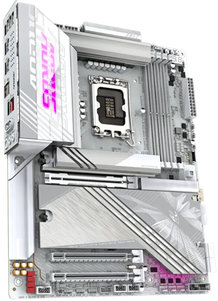Материнская плата GIGABYTE Z890 A ELITE X ICE, LGA1851, Z890, 4*DDR5, 4*SATA, 5*M.2, 4*USB 3.2, 4*USB 2.0, Type-C, 3*PCIx16, 3*PCIx1, ATX
