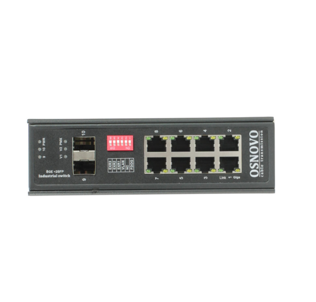 Промышленный коммутатор Gigabit Ethernet OSNOVO SW-70802/I Промышленный коммутатор Gigabit Ethernet на 10 портов. Порты: 8 x GE (10/100/1000Base-T) + 2 x GE SFP (1000Base-X). Поддержка режима CCTV: Увеличение расстояния передачи данных и пит