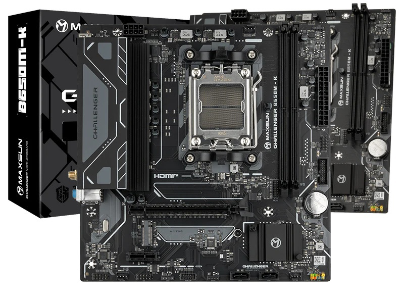 Материнская плата MAXSUN MS-Challenger B650M-K WIFI, AM5, B650, 2*DDR5, 2*SATA3, M.2, USB 3.2, USB 2.0, 2*PCIEx16, HDMI, mATX