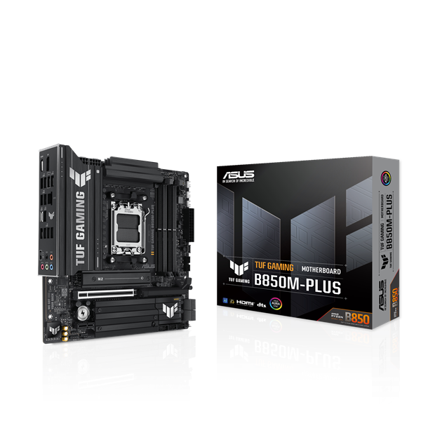 Материнская плата ASUS TUF GAMING B850M-PLUS, AM5, B850, 4*DDR5, 4*SATA, 3*M.2, 7*USB 3.2, 4*USB 2.0, Type-C, 2*PCIx16, 1*PCIx1, DP+HDMI, mATX; 90MB1IX0-M0EAY0