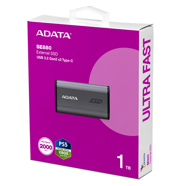 Внешний накопитель External SSD ADATA 1TB USB 3.2 Gen 2x2 Type-C R2000/W2000MB/s 3D NAND gray