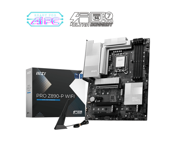 Материнская плата MSI PRO Z890-P WIFI/Z890/LGA1851/4DDR5/3PCI-Ex16/1PCI-Ex1/4M.2 /1USB4/1USB3.2 Gen2 X2/2USB