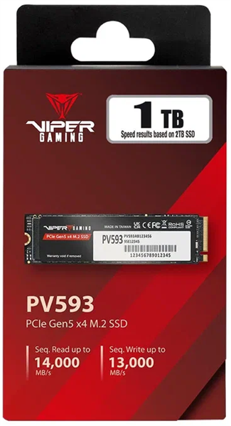 Твердотельный накопитель Patriot SSD Viper PV593 1TB M.2 2280 NVMe PCIe Gen5 x4 R14000/W10000 TBW 700TB DRAM-buffered ECC