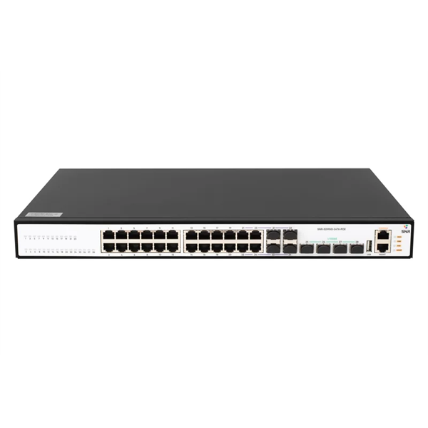 Коммутатор SNR Ethernet коммутатор, 24 порта PoE 10/100/1000Base-T, 4 порта 1/10GBase-X SFP+, L3, (бюджет PoE 370Вт), 220V AC
