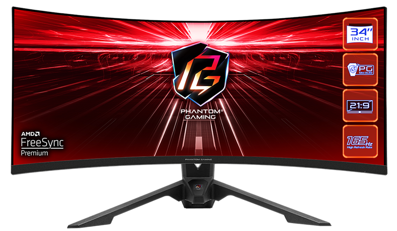 Монитор ASROCK 34" PG34WQ15R3A VA Curved 3440x1440 1 ms MPRT 550 cd 165Hz HDR 400 VESA Tilt HDMI*2 DP Type C black