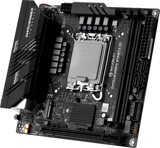 Материнская плата MAXSUN MS-Challenger B760ITX D5, LGA1700, B760, 2*DDR5, 4*SATA3, 2*M.2, 2*USB 3.2, 4*USB 2.0, 1*PCIEx16, 2*HDMI+2*DP, mITX