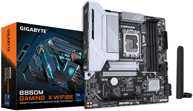 Материнская плата GIGABYTE B860M GAMING X WIFI6E, LGA1851, B860, 4*DDR5, 4*SATA, 2*M.2, 4*USB 3.2, 2*USB 2.0, 2*PCIx16, DP+HDMI, mATX