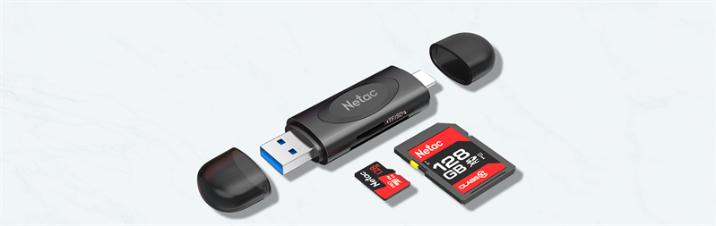 Кардридер Netac card reader WK14, USB3.0+Type-C to mSD/SD, Black (repl. NT09WK14-30BK) (незначительное повреждение коробки)